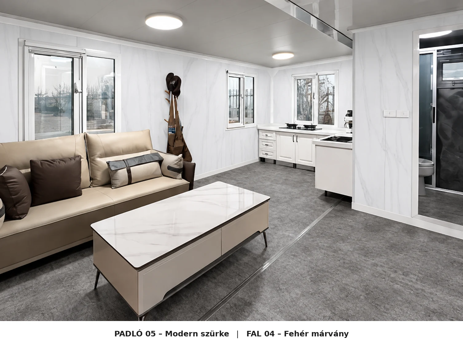 VARIA - beltér_padló 05 modern szürke_fal04 fehér márvány